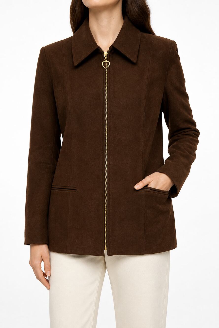 Dumas Women's Brown Textured 100% Pure Wool Coat Gold Heart Zipper Size 8